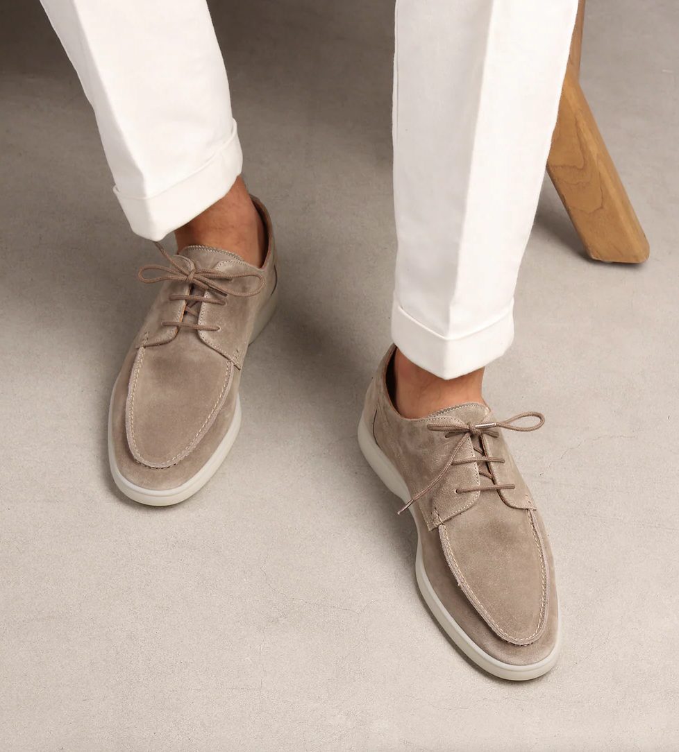 Mockasin Bådesko med Hvid Sål til Herrer - Beige
