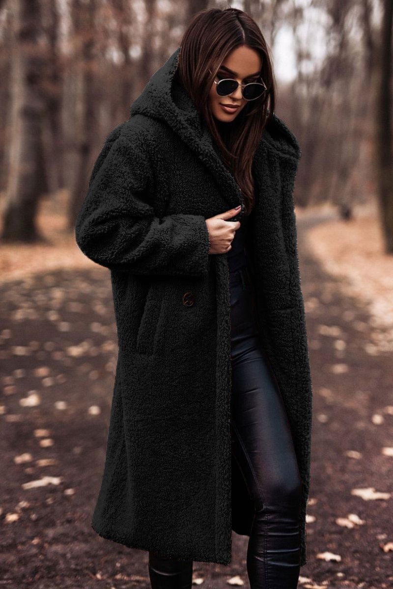 Oversized Teddy Fleecefrakke til Damer - Sort