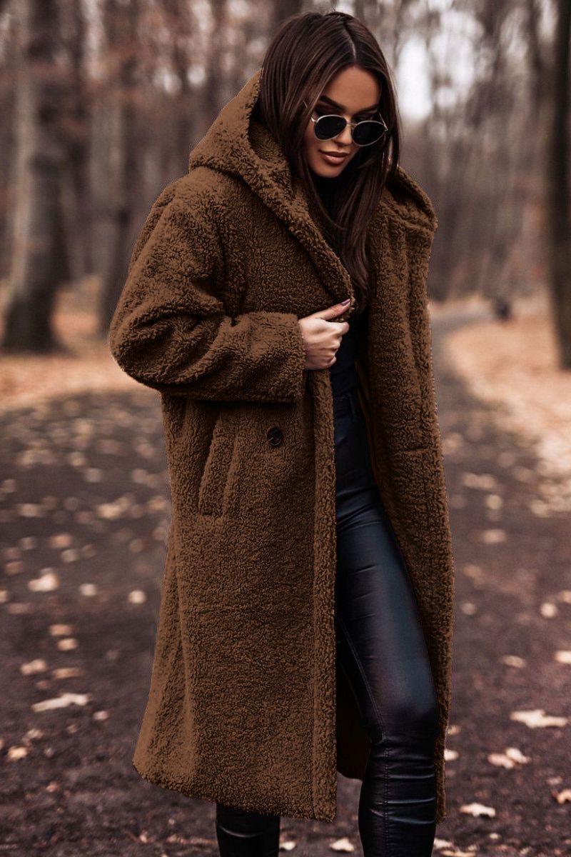 Oversized Teddy Fleecefrakke til Damer - Brun