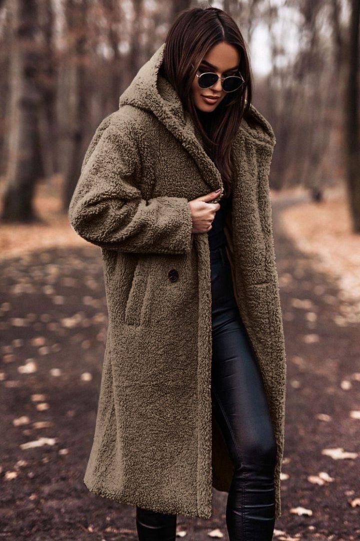 Oversized Teddy Fleecefrakke til Damer - Khaki