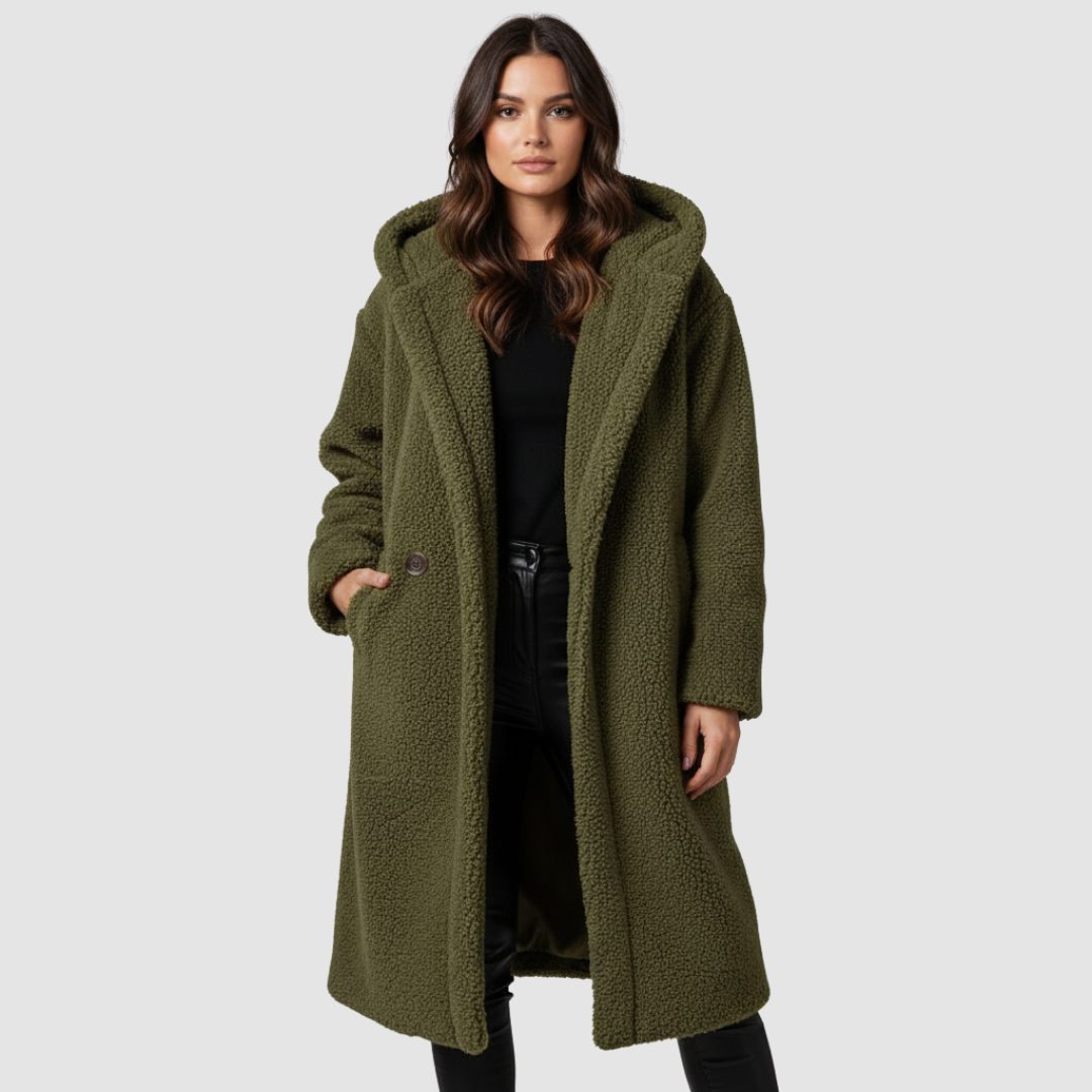 Oversized Teddyfrakke med Hætte til Damer