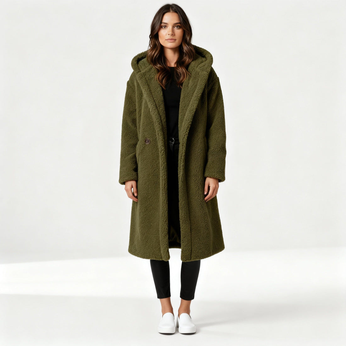 Oversized Teddyfrakke med Hætte til Damer