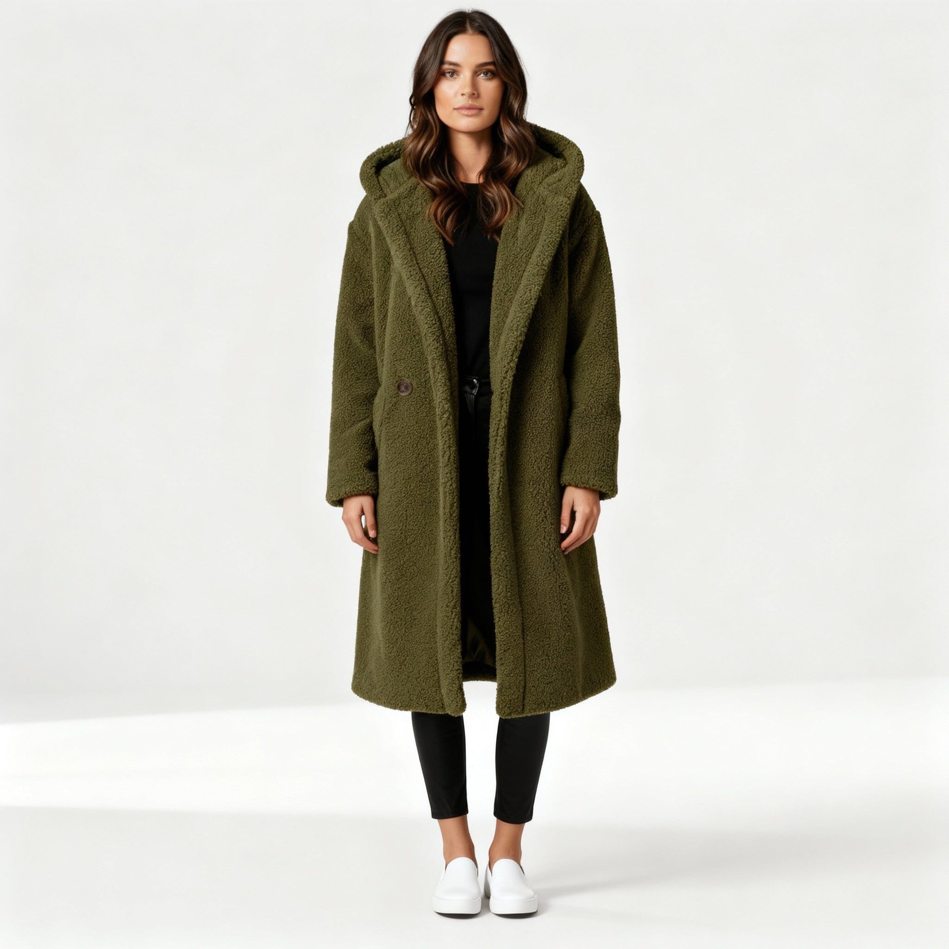 Oversized Teddyfrakke med Hætte til Damer