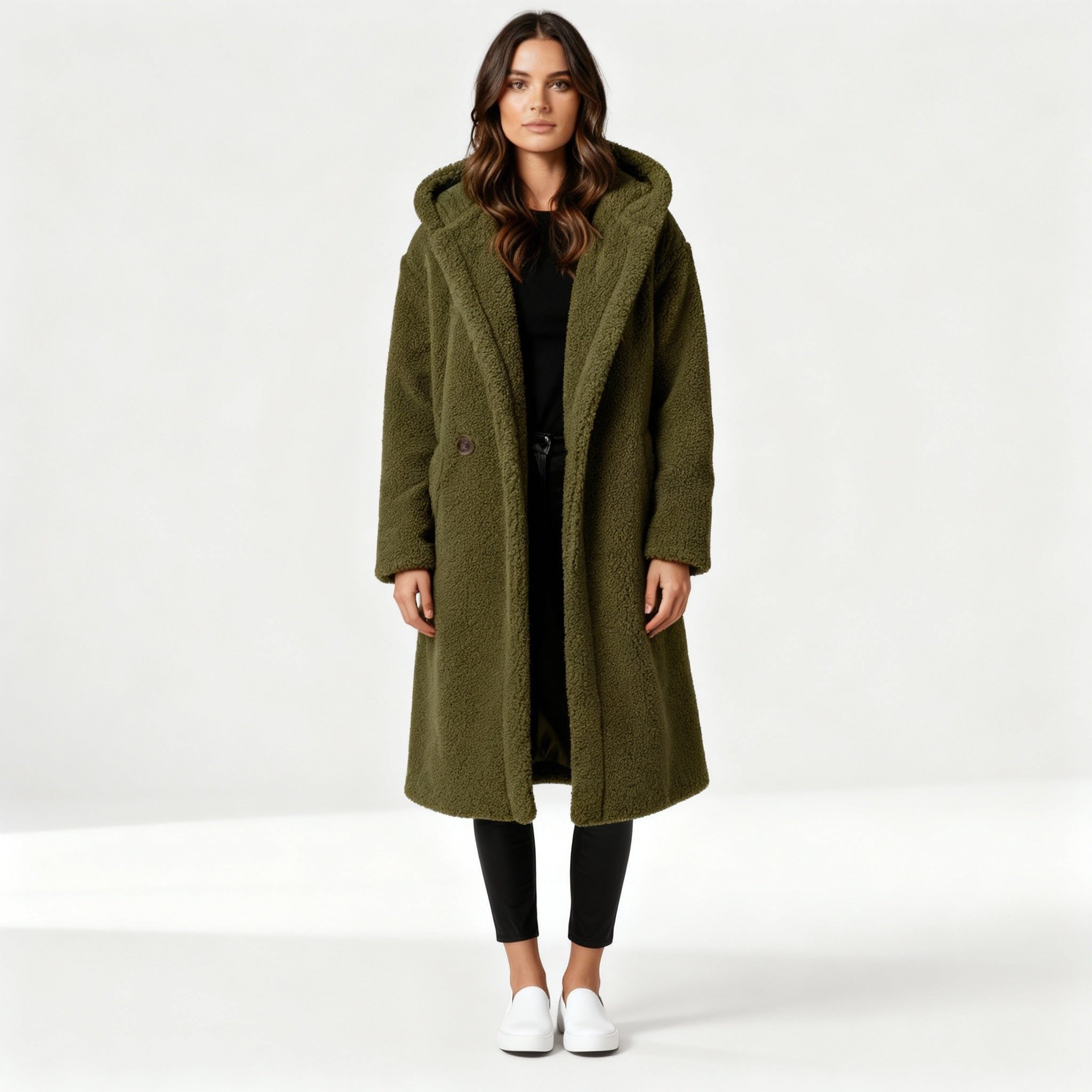 Oversized Teddyfrakke med Hætte til Damer
