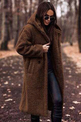 Oversized Teddyfrakke med Hætte til Damer - Brun