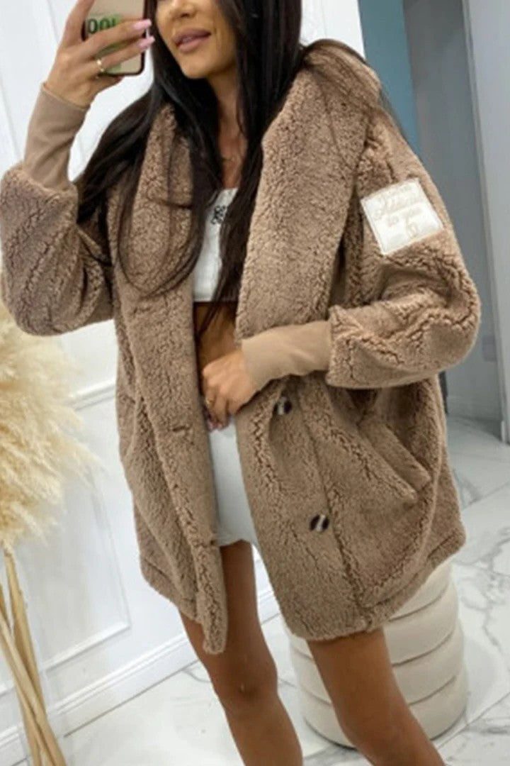 Oversize Teddy Jakke til Damer - Brun