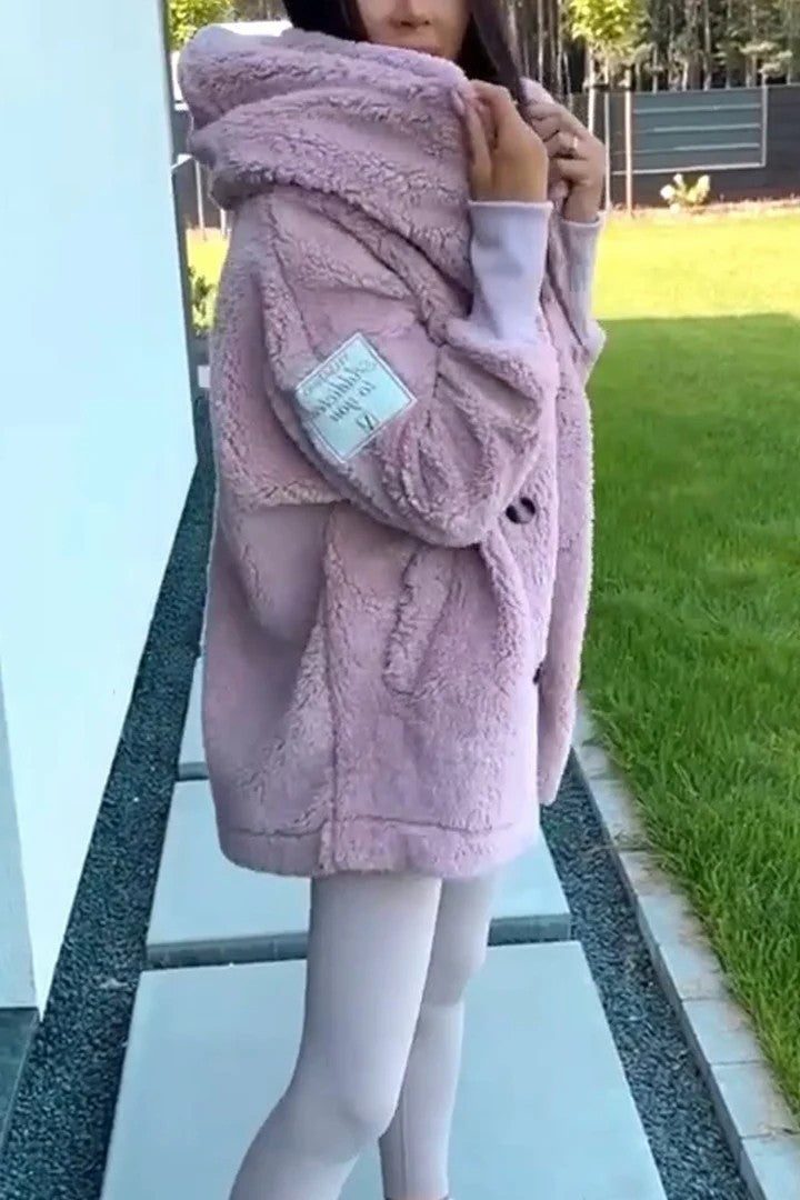 Oversize Teddy Jakke til Damer - Lyserød