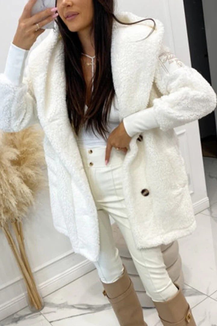 Oversize Teddy Jakke til Damer - Hvid
