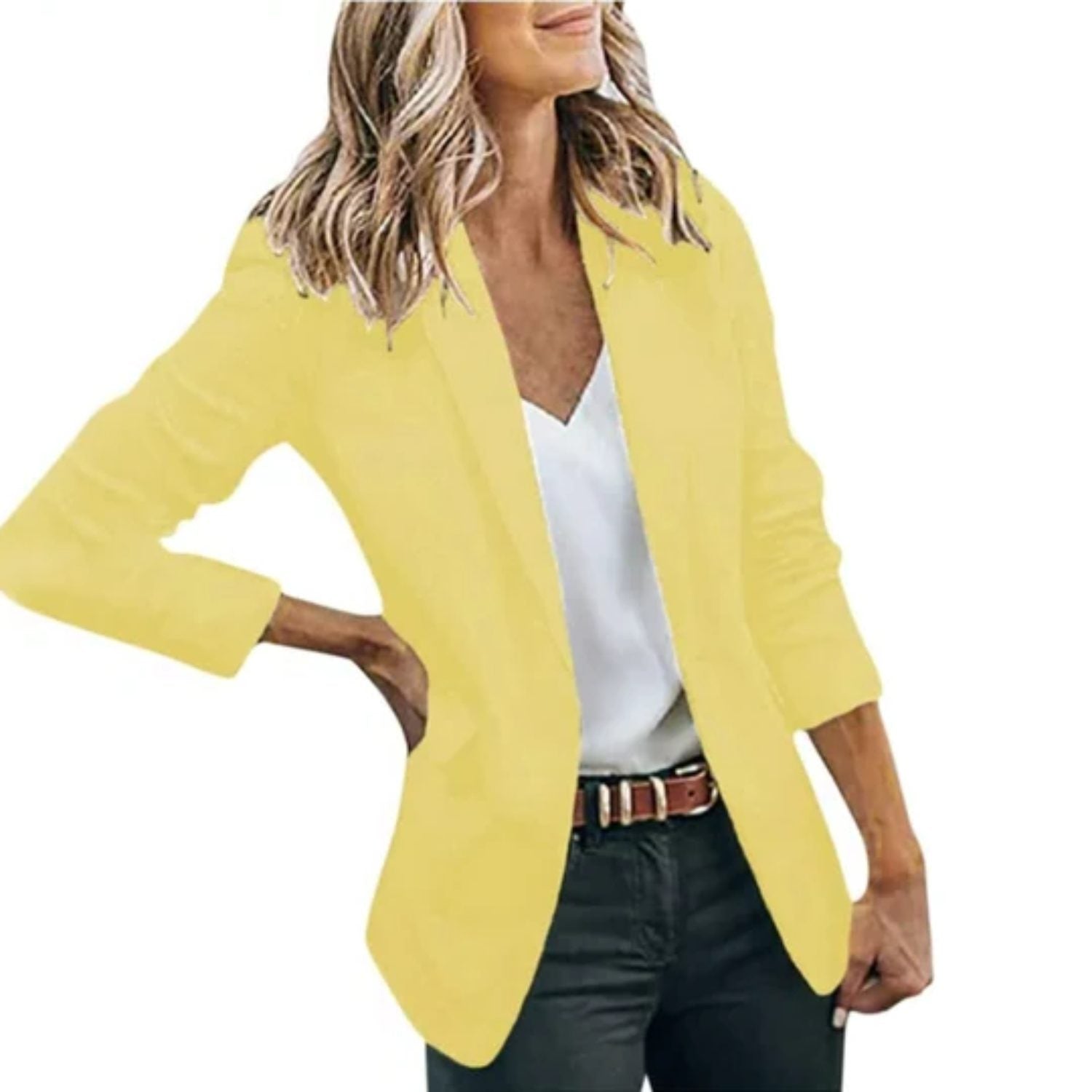 Oversized Blazer med Lange Ærmer til Damer - Gul