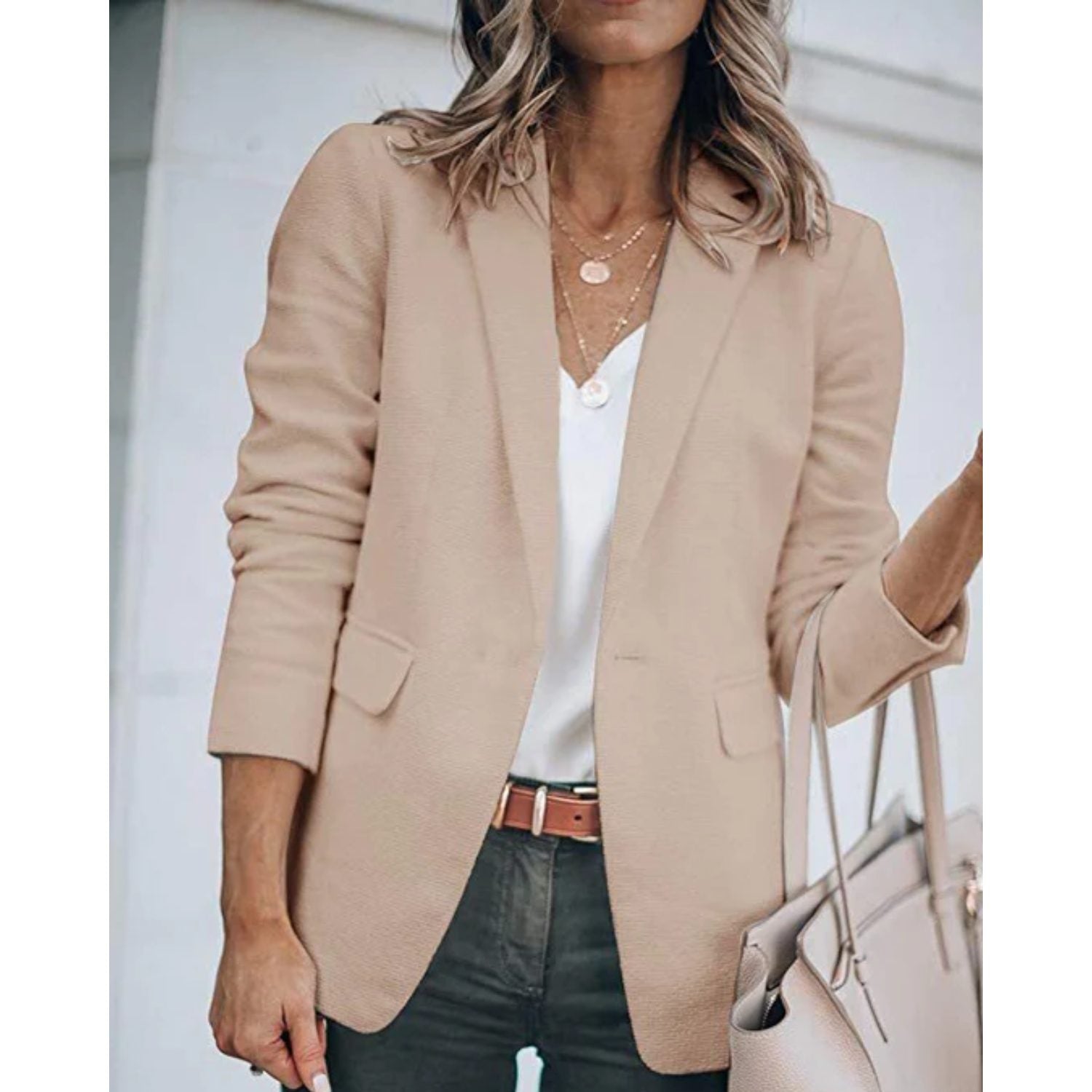 Oversized Blazer med Lange Ærmer til Damer - Lys brun