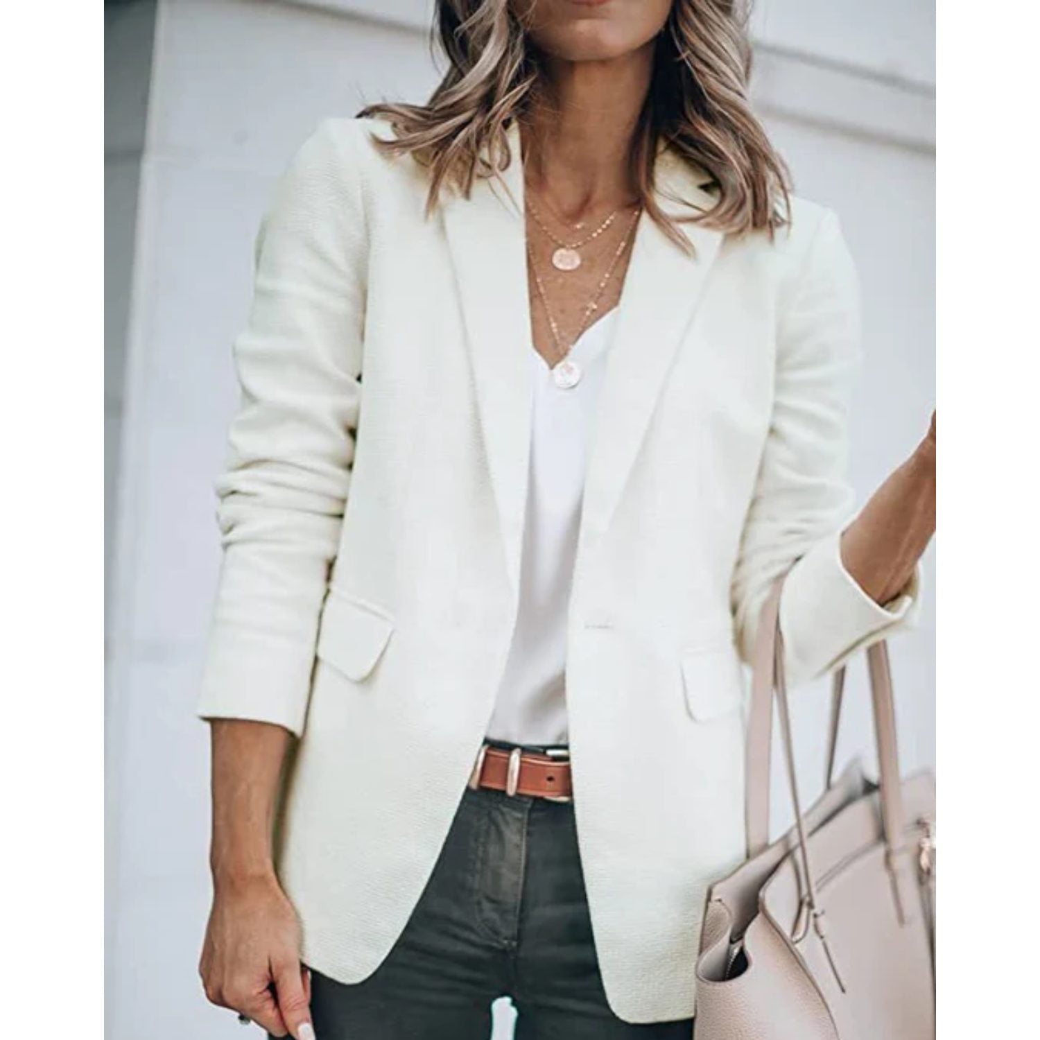 Oversized Blazer med Lange Ærmer til Damer - Hvid