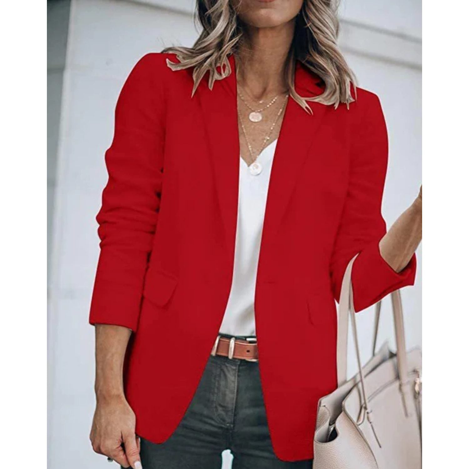 Oversized Blazer med Lange Ærmer til Damer - Rød
