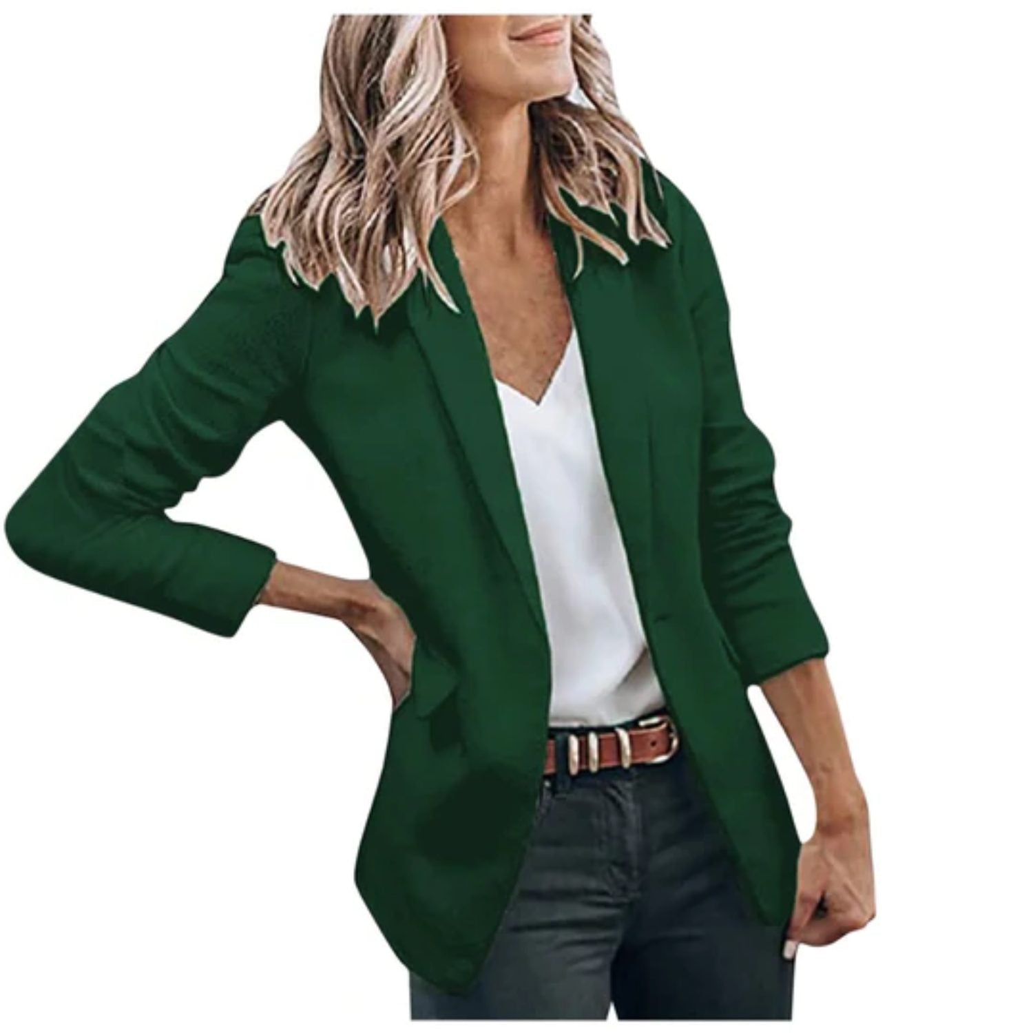 Oversized Blazer med Lange Ærmer til Damer - Grøn
