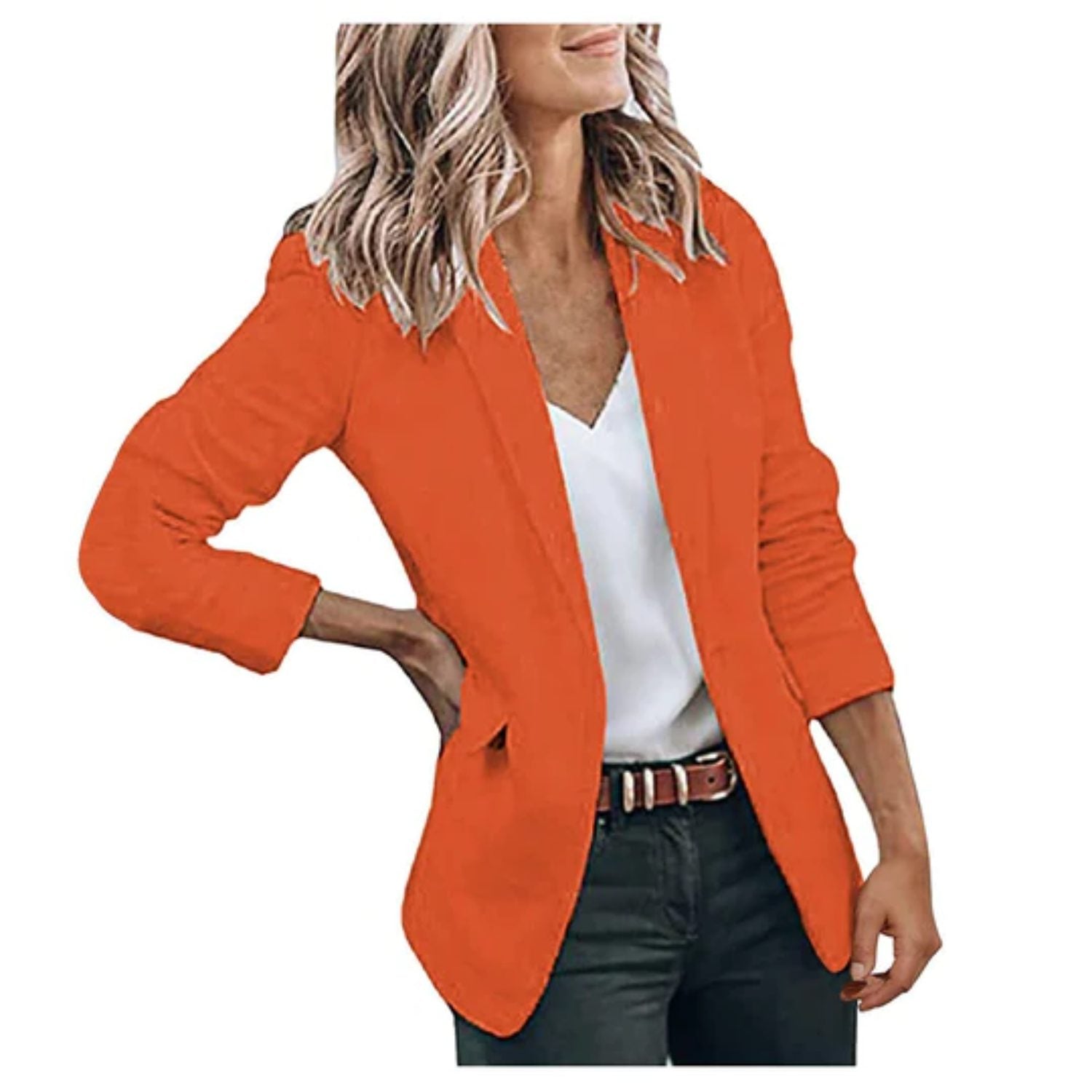 Oversized Blazer med Lange Ærmer til Damer - Orange