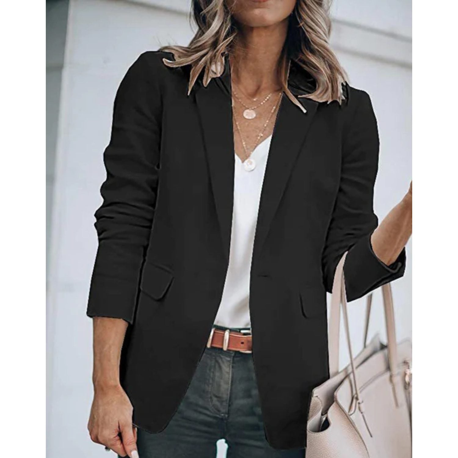 Oversized Blazer med Lange Ærmer til Damer - Blåbær