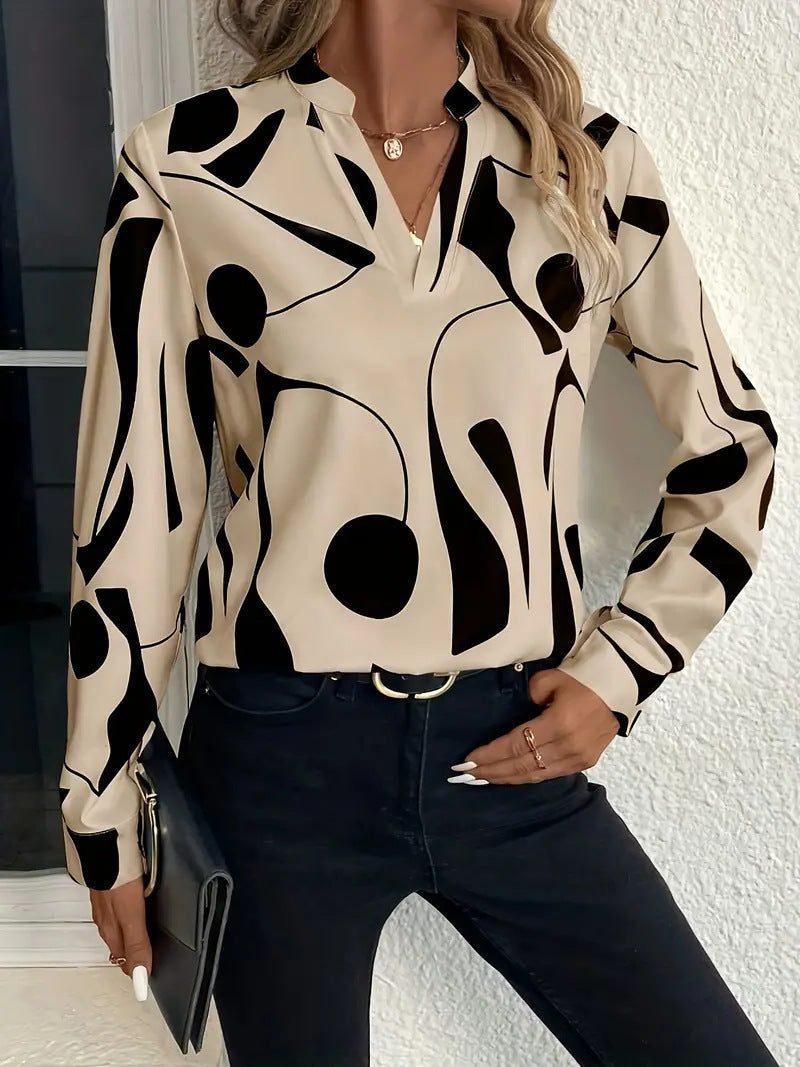 Grafisk Mønstret Oversized Bluse til Damer - Blandet