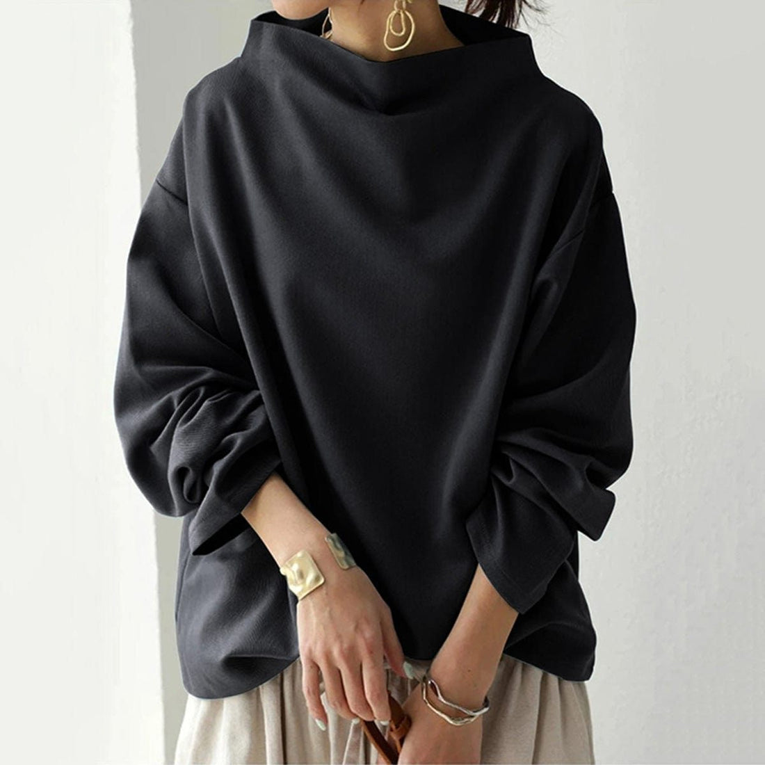 Oversized Bluse med Rullekrave til Damer