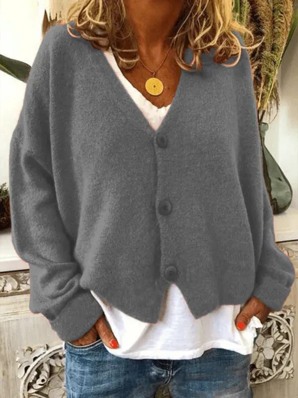 Oversized Cardigan med Knaplukning til Damer - Grå