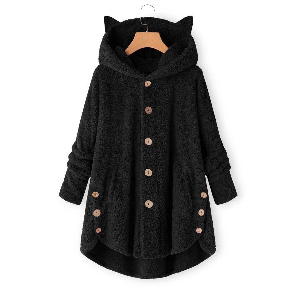 Oversized Fleece Hættetrøje med Katteører til Damer