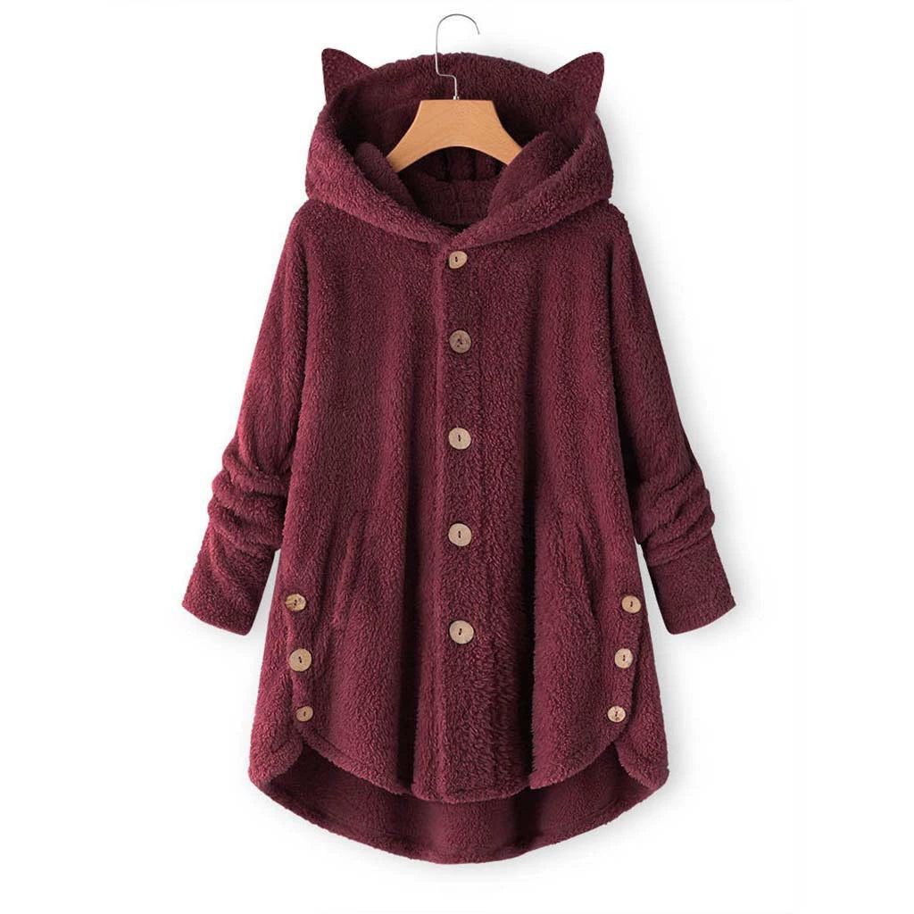 Oversized Fleece Hættetrøje med Katteører til Damer