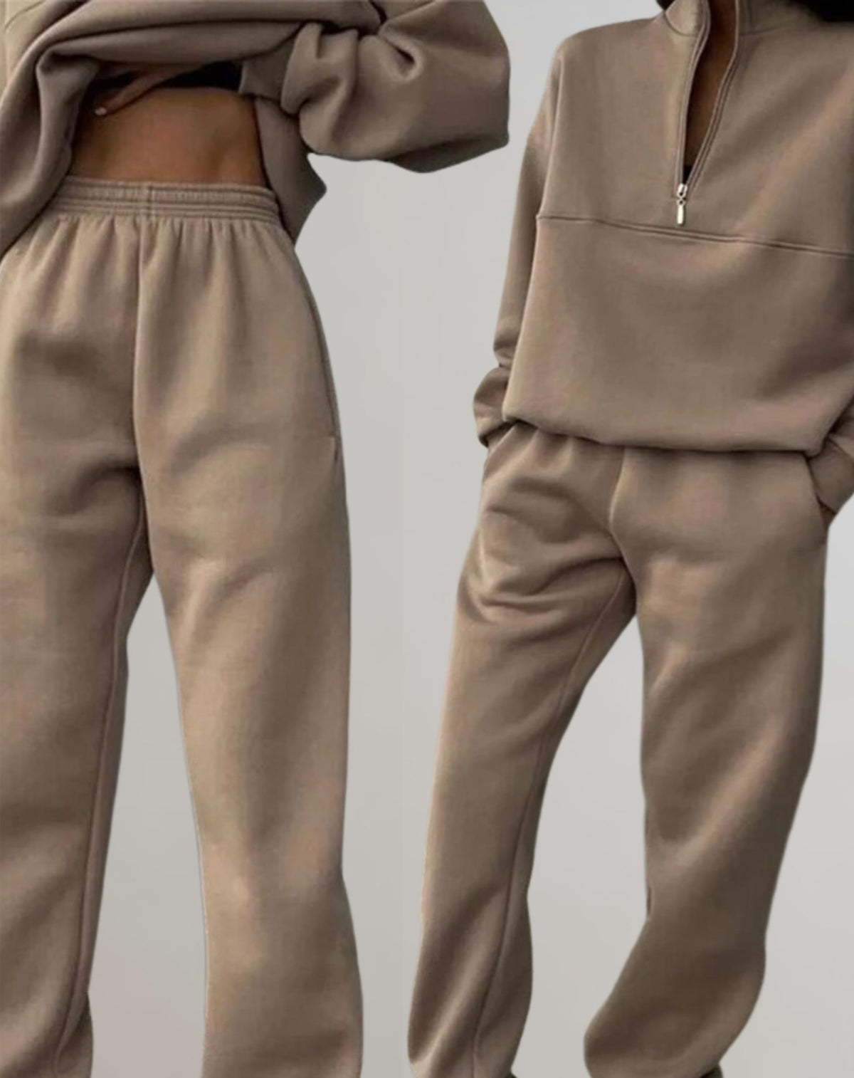 Oversized Fleece Joggingbukser Sæt til Damer - Kamel