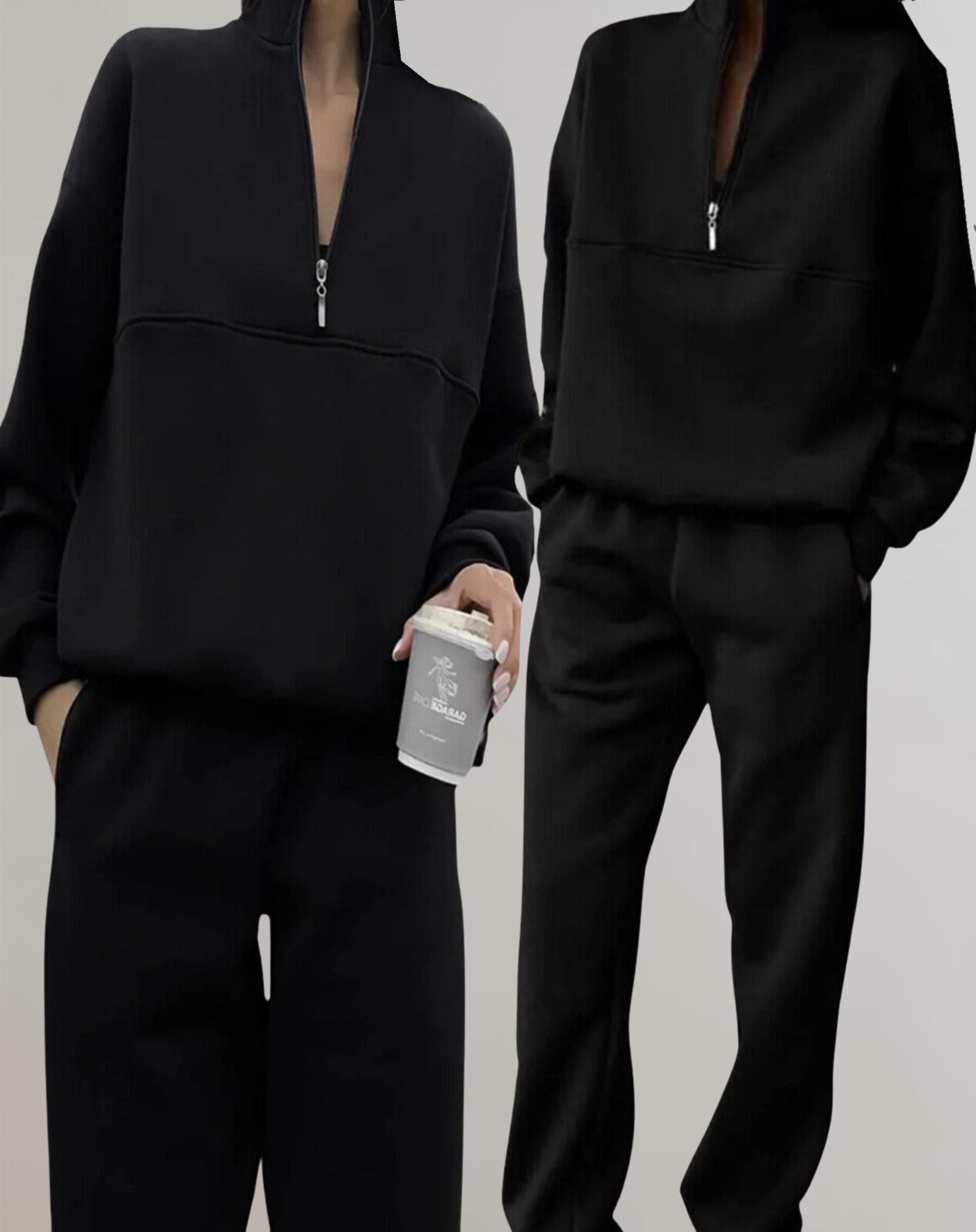 Oversized Fleece Joggingbukser Sæt til Damer - Sort