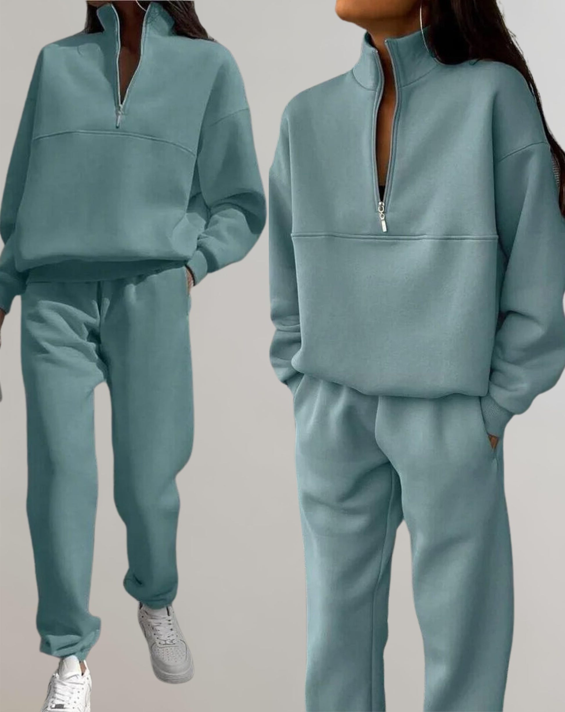 Oversized Fleece Joggingbukser Sæt til Damer - Akvamarin