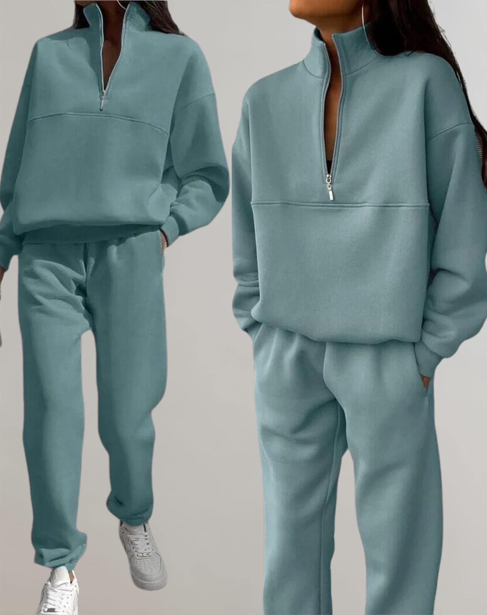 Oversized Fleece Joggingbukser Sæt til Damer - Akvamarin