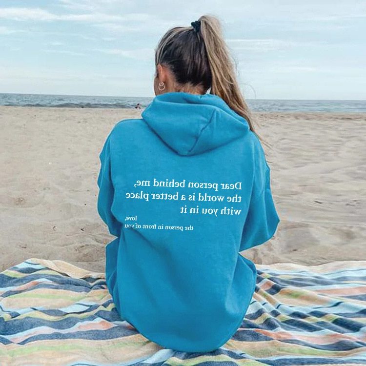 Oversized Hoodie med Besked til Damer og Herrer - Blå