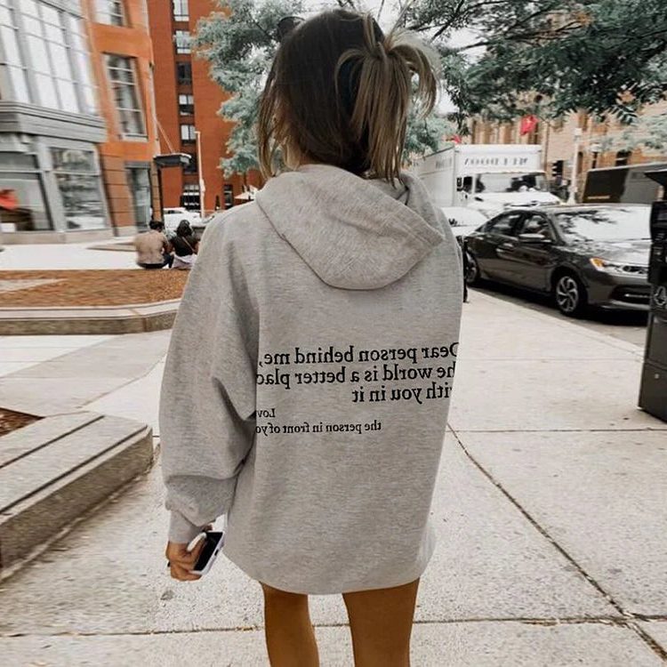 Oversized Hoodie med Besked til Damer og Herrer - Grå