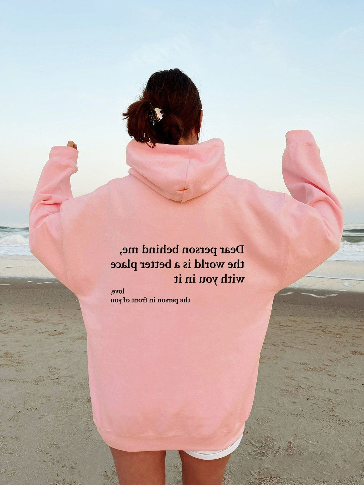 Oversized Hoodie med Besked til Damer og Herrer - Pink