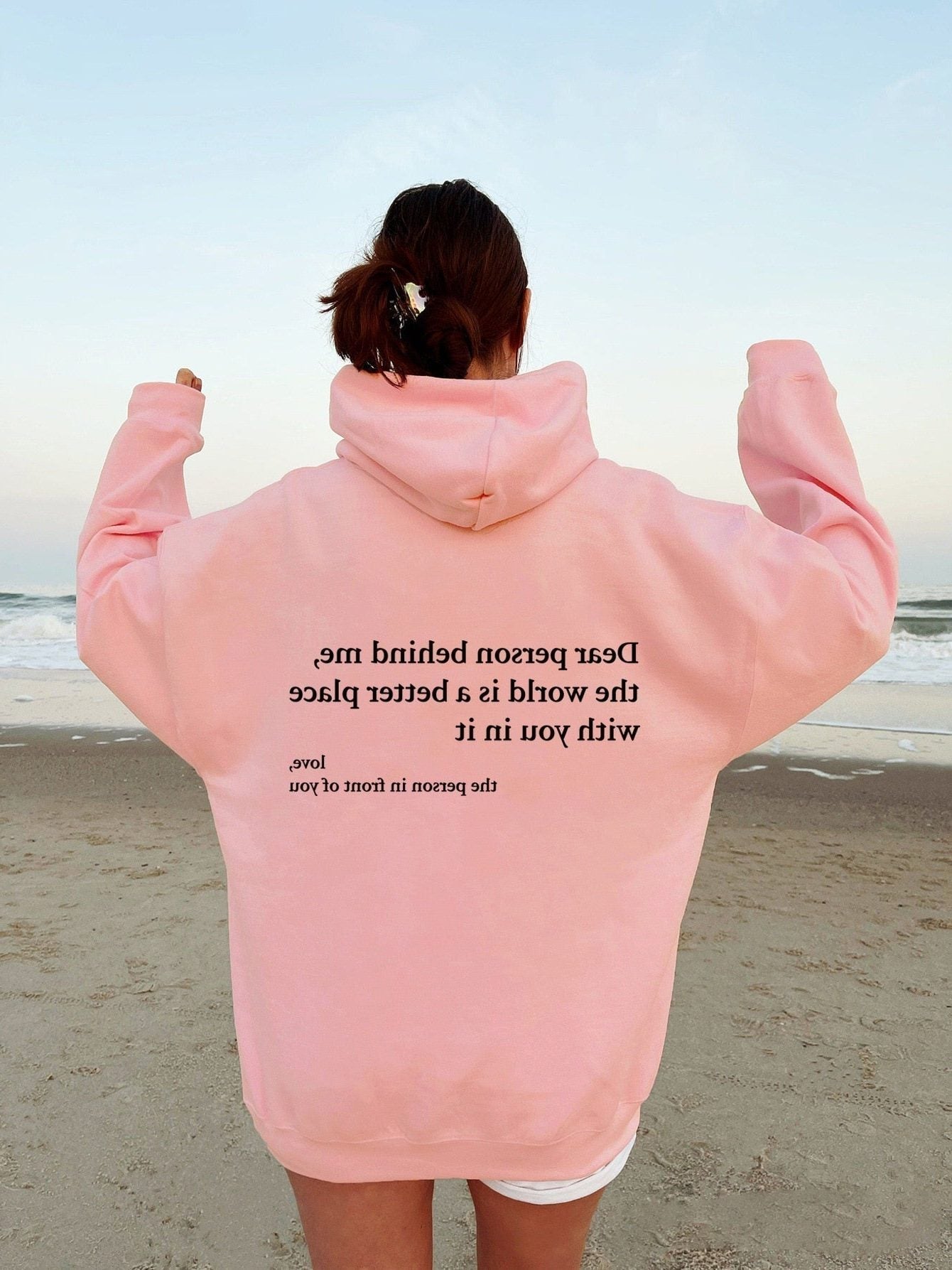 Oversized Hoodie med Besked til Damer og Herrer - Pink
