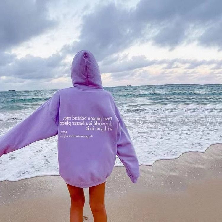 Oversized Hoodie med Besked til Damer og Herrer - Lilla