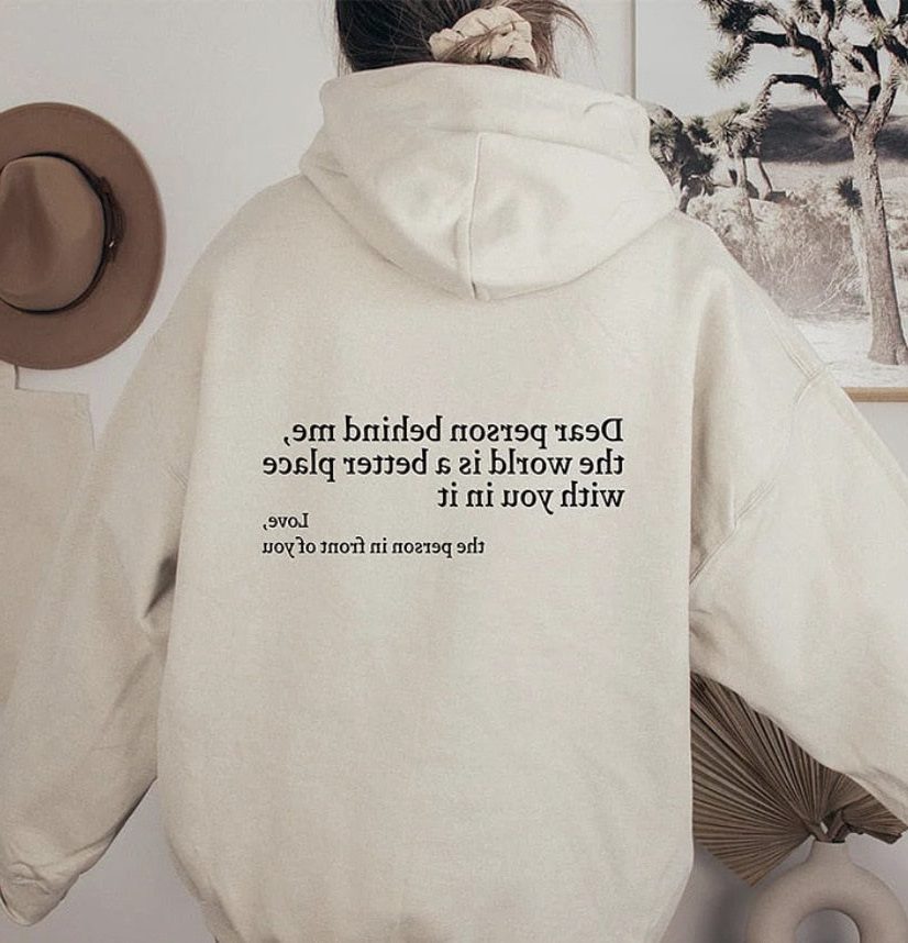 Oversized Hoodie med Besked til Damer og Herrer - Beige