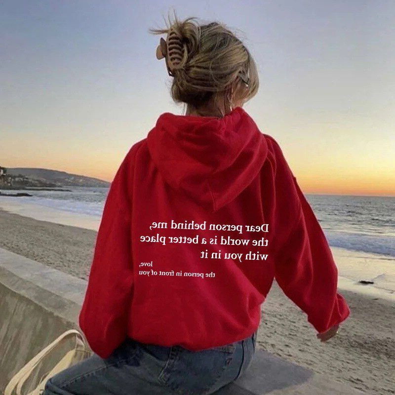 Oversized Hoodie med Besked til Damer og Herrer - Rød