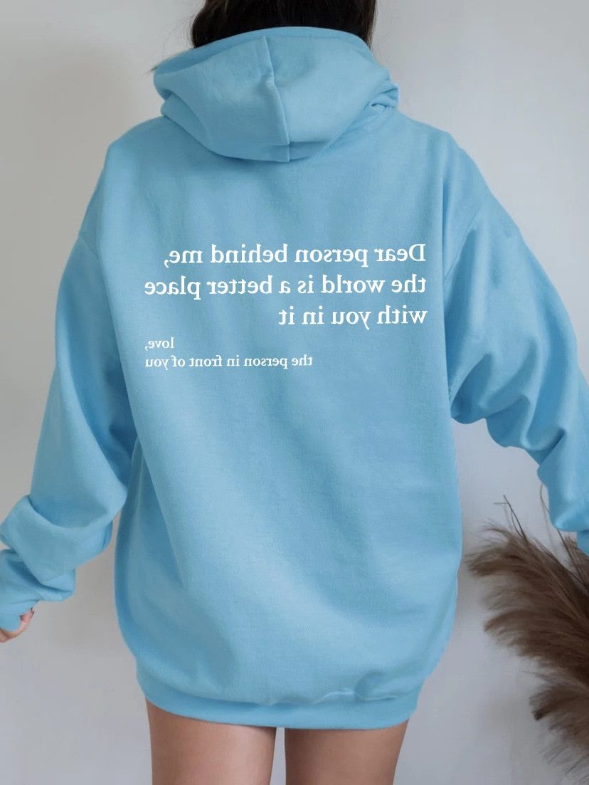 Oversized Hoodie med Besked til Damer og Herrer - Himmelblå