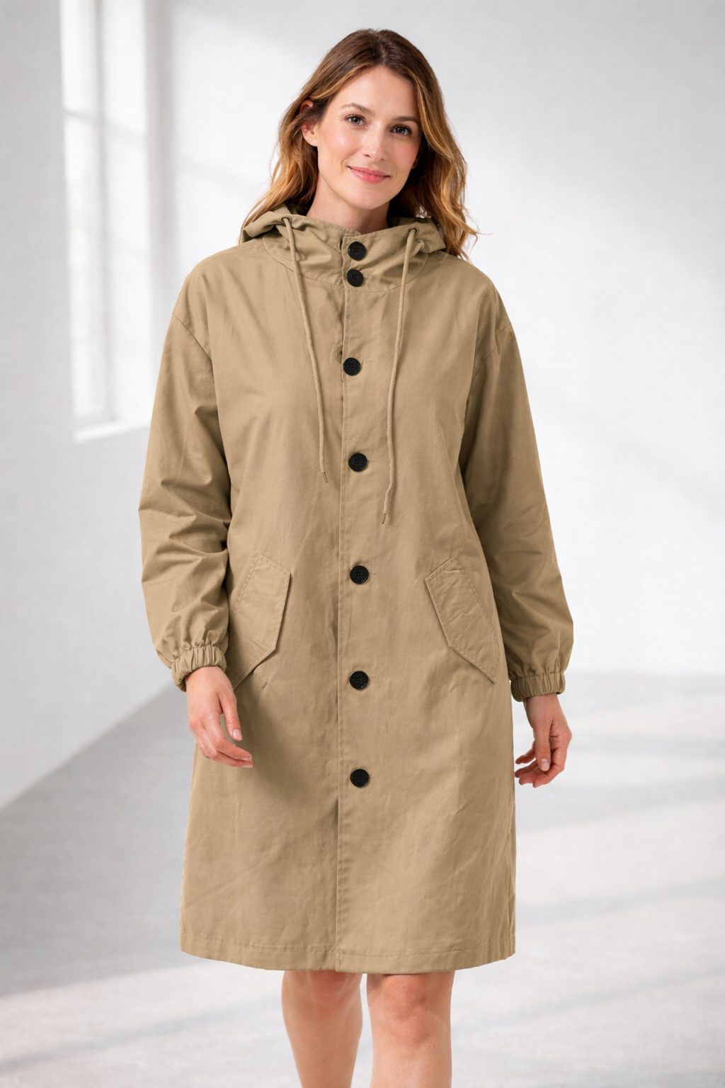 Oversized Parka med Hætte til Damer - Beige