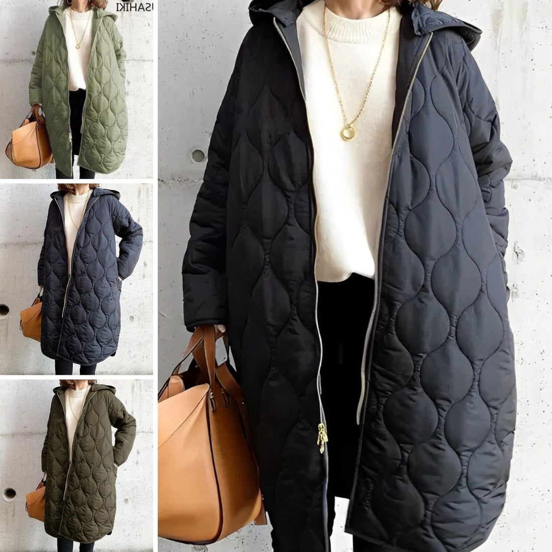 Oversized Quiltet Parka med Hætte til Damer