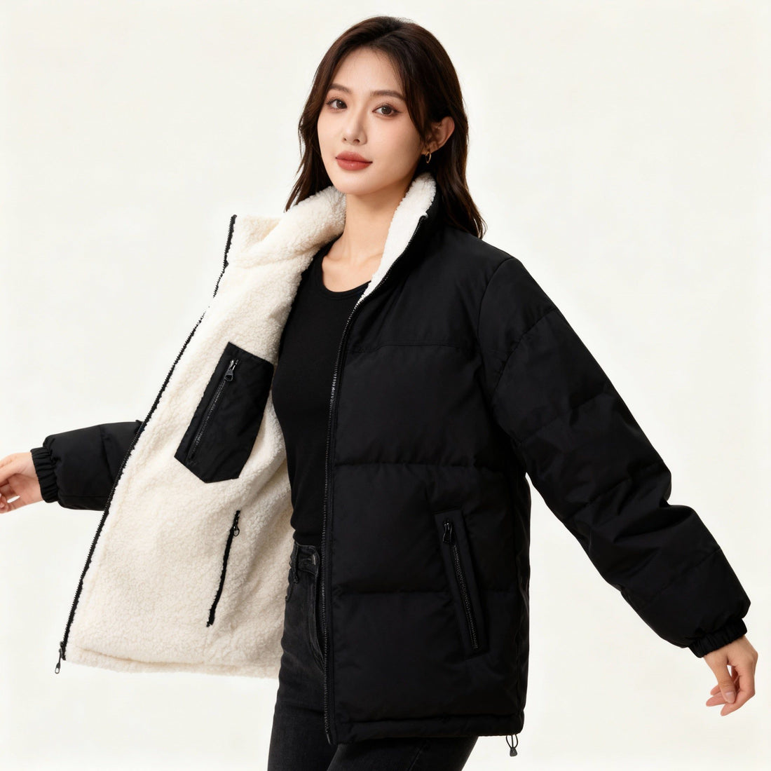 Oversized Steppjakke med Fleece Foring til Damer