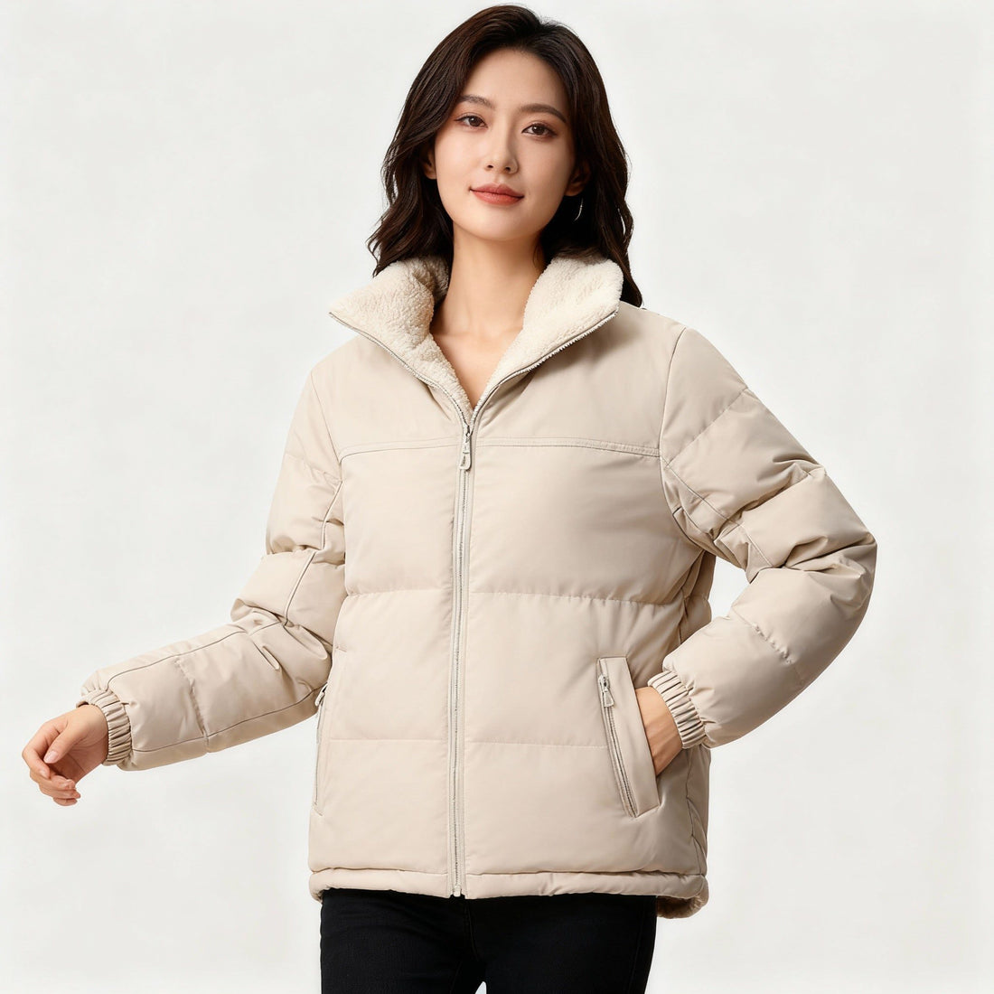 Oversized Steppjakke med Fleece Foring til Damer