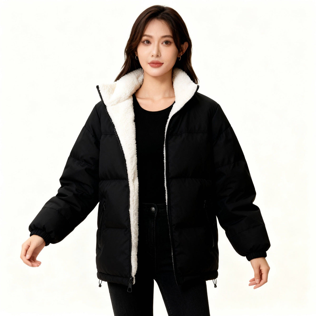 Oversized Steppjakke med Fleece Foring til Damer - View 3