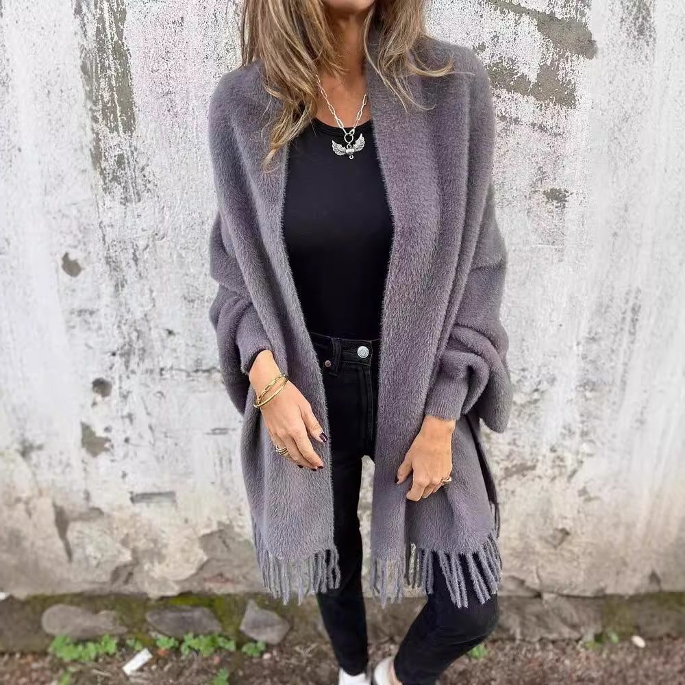 Oversized Striktrøje med Frynser til Damer