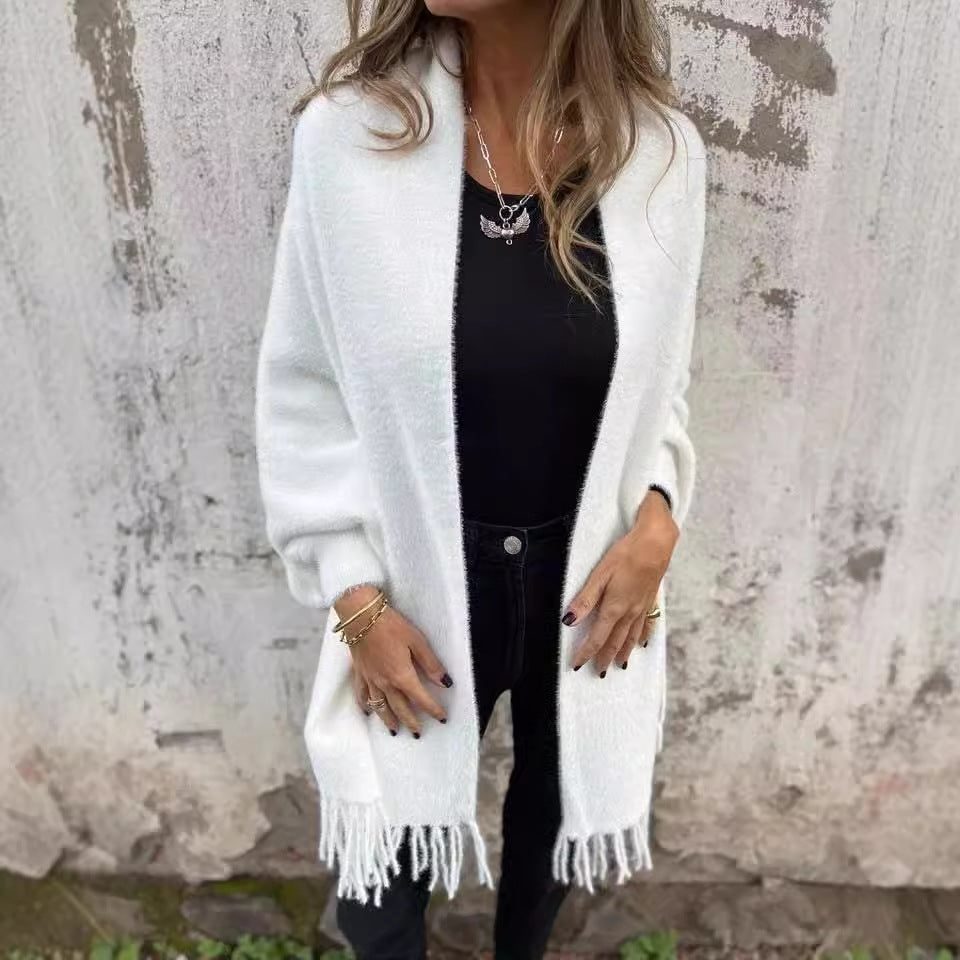 Oversized Striktrøje med Frynser til Damer