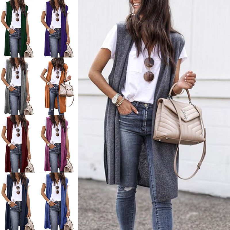 Oversized Strikvest med Åbne Fronter til Damer - View 7