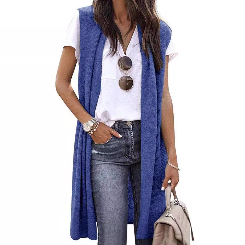 Oversized Strikvest med Åbne Fronter til Damer - View 9
