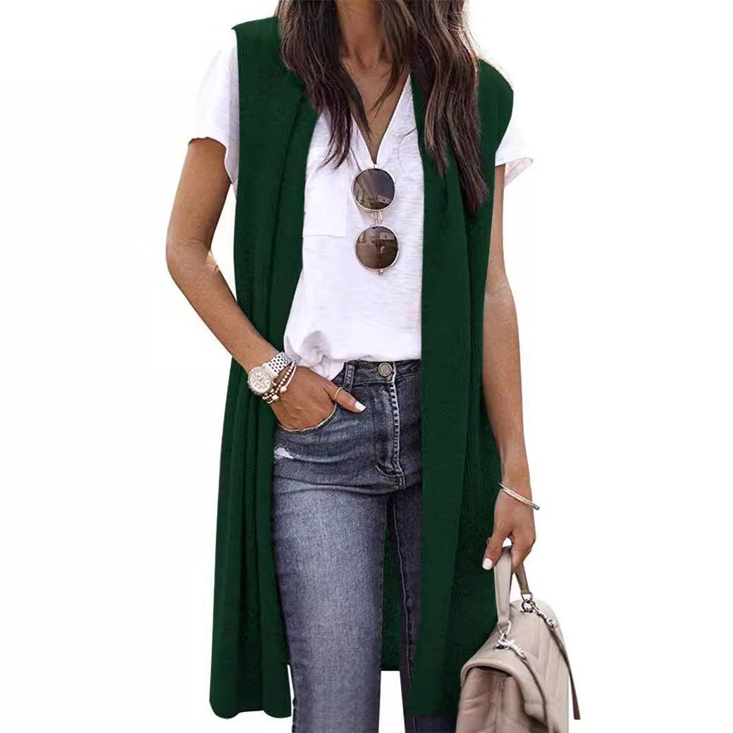 Oversized Strikvest med Åbne Fronter til Damer