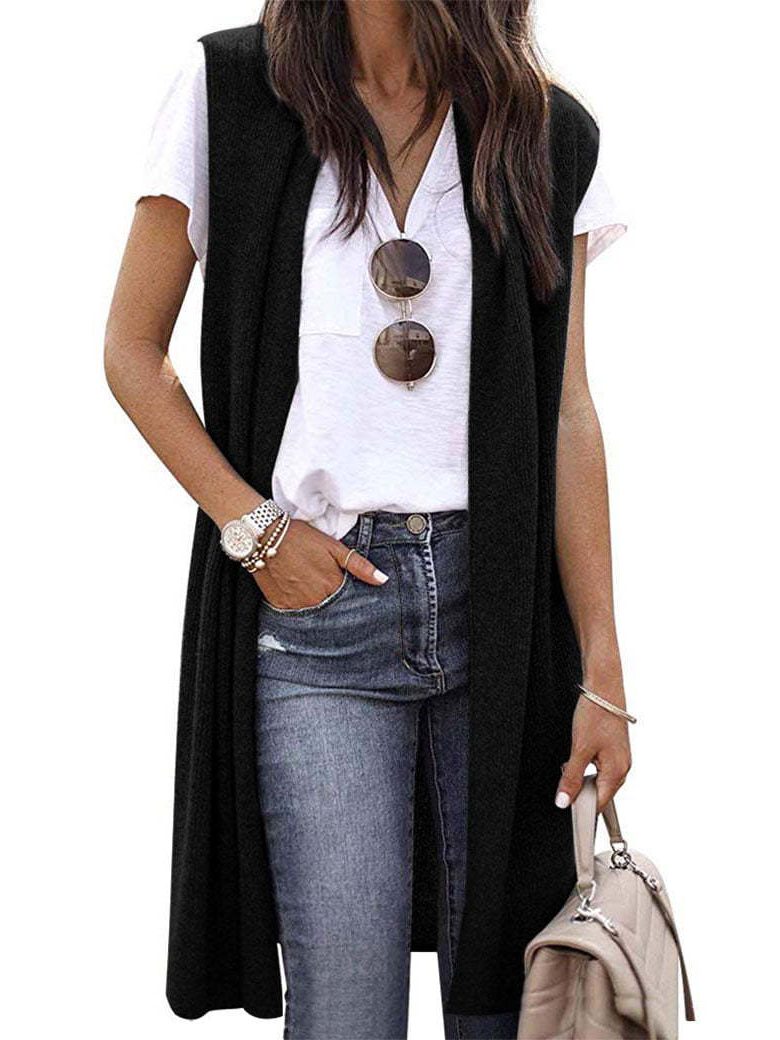Oversized Strikvest med Åbne Fronter til Damer - Sort