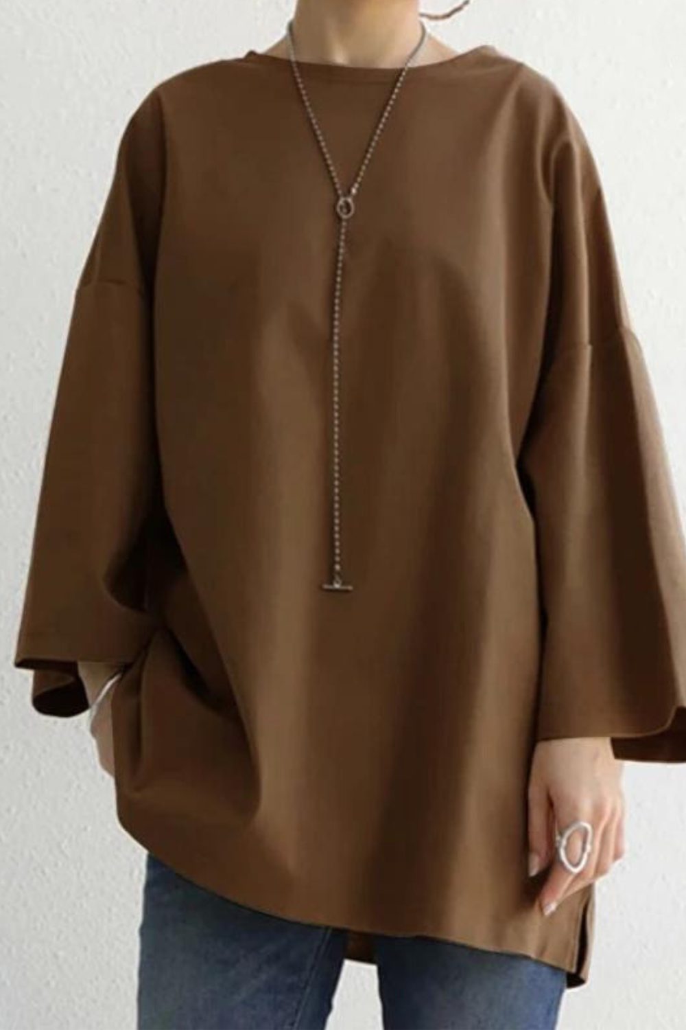 Oversized T-Shirt med Rund Hals og Lange Ærmer til Damer