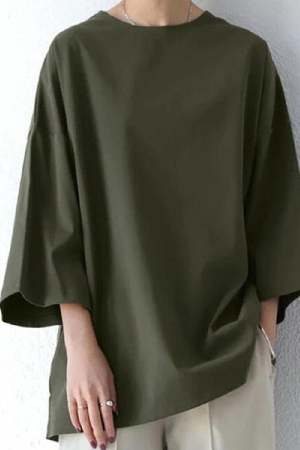 Oversized T-Shirt med Rund Hals og Lange Ærmer til Damer