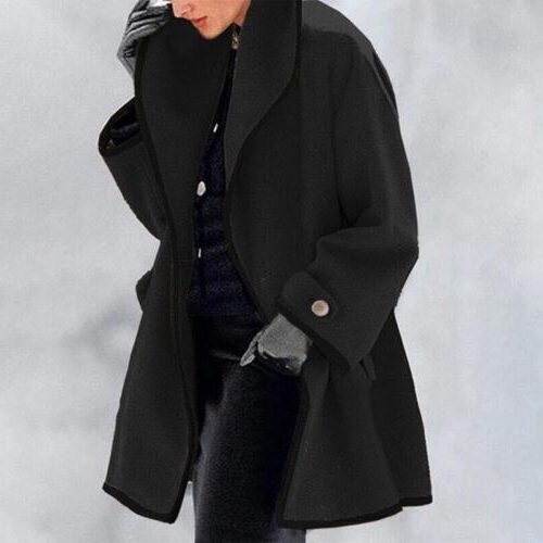 Oversized Uldfrakke til Damer - Sort